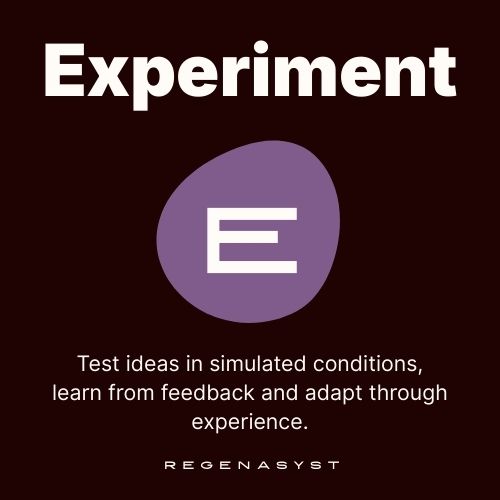 alt="Experiment: Test ideas in simulated conditions, learn from feedback and adapt through experience."